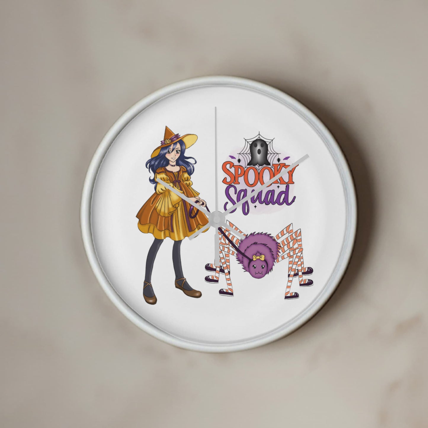 Spooky Squad Witch & Spider Wall Clock