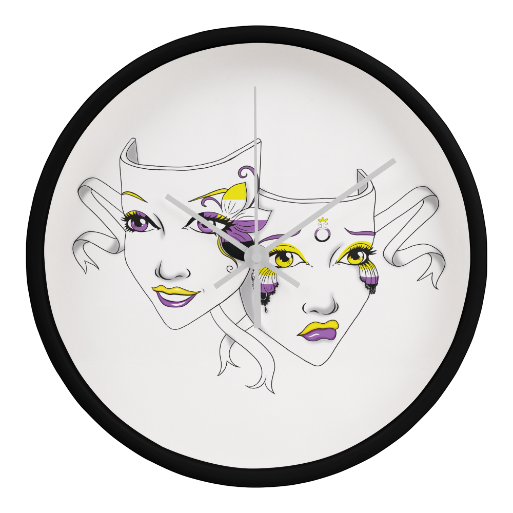Non-Binary Pride Comedy Tragedy Theatre Mask Wall Clock