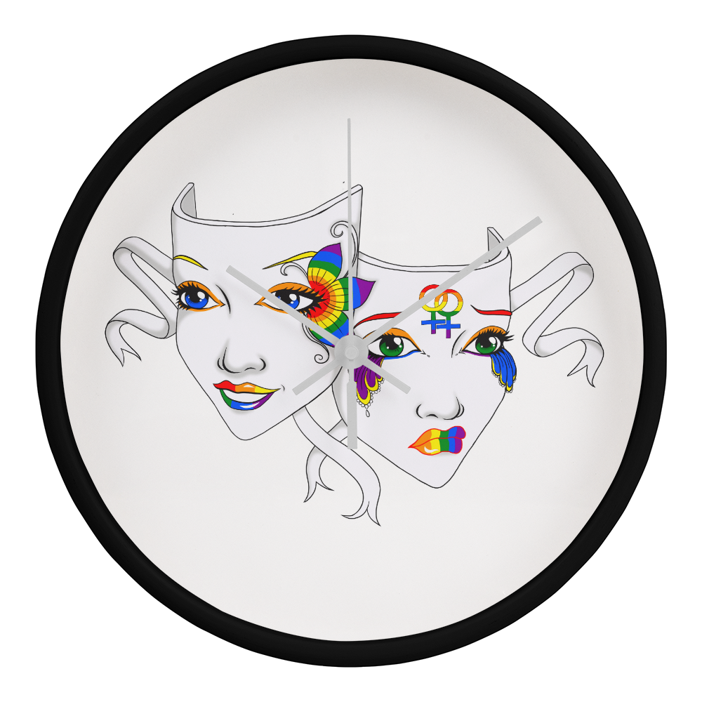 Lesbian Pride Comedy Tragedy Theatre Mask Wall Clock