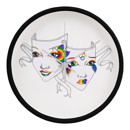 Gay Pride Comedy Tragedy Theatre Mask Wall Clock