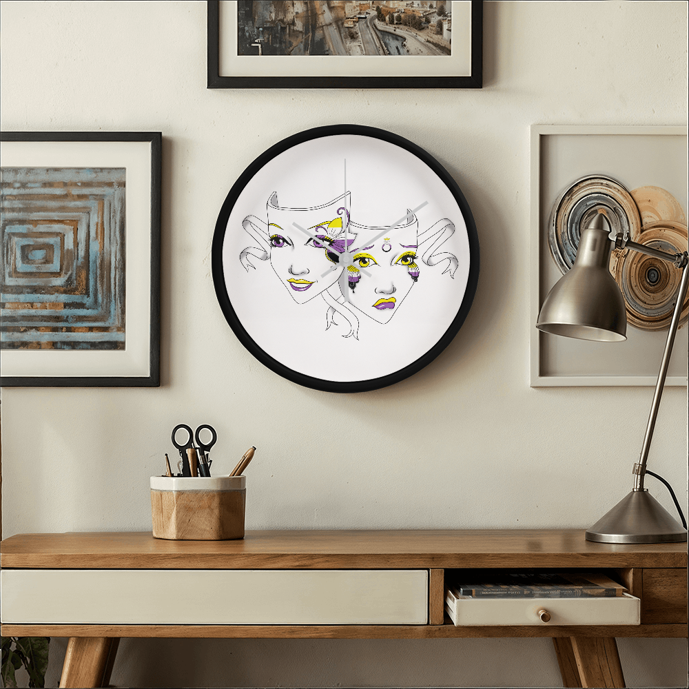 Non-Binary Pride Comedy Tragedy Theatre Mask Wall Clock