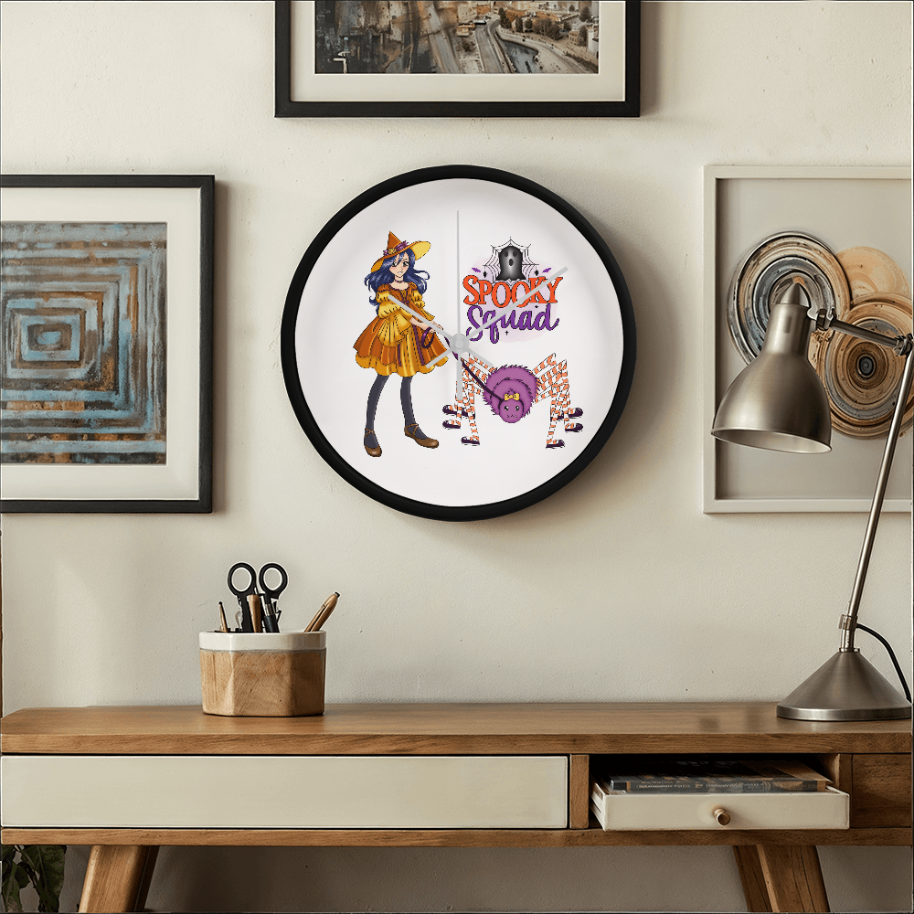 Spooky Squad Witch & Spider Wall Clock