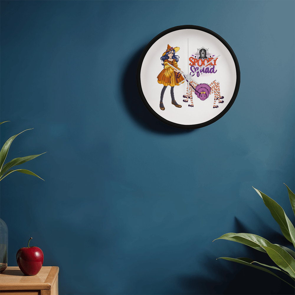 Spooky Squad Witch & Spider Wall Clock