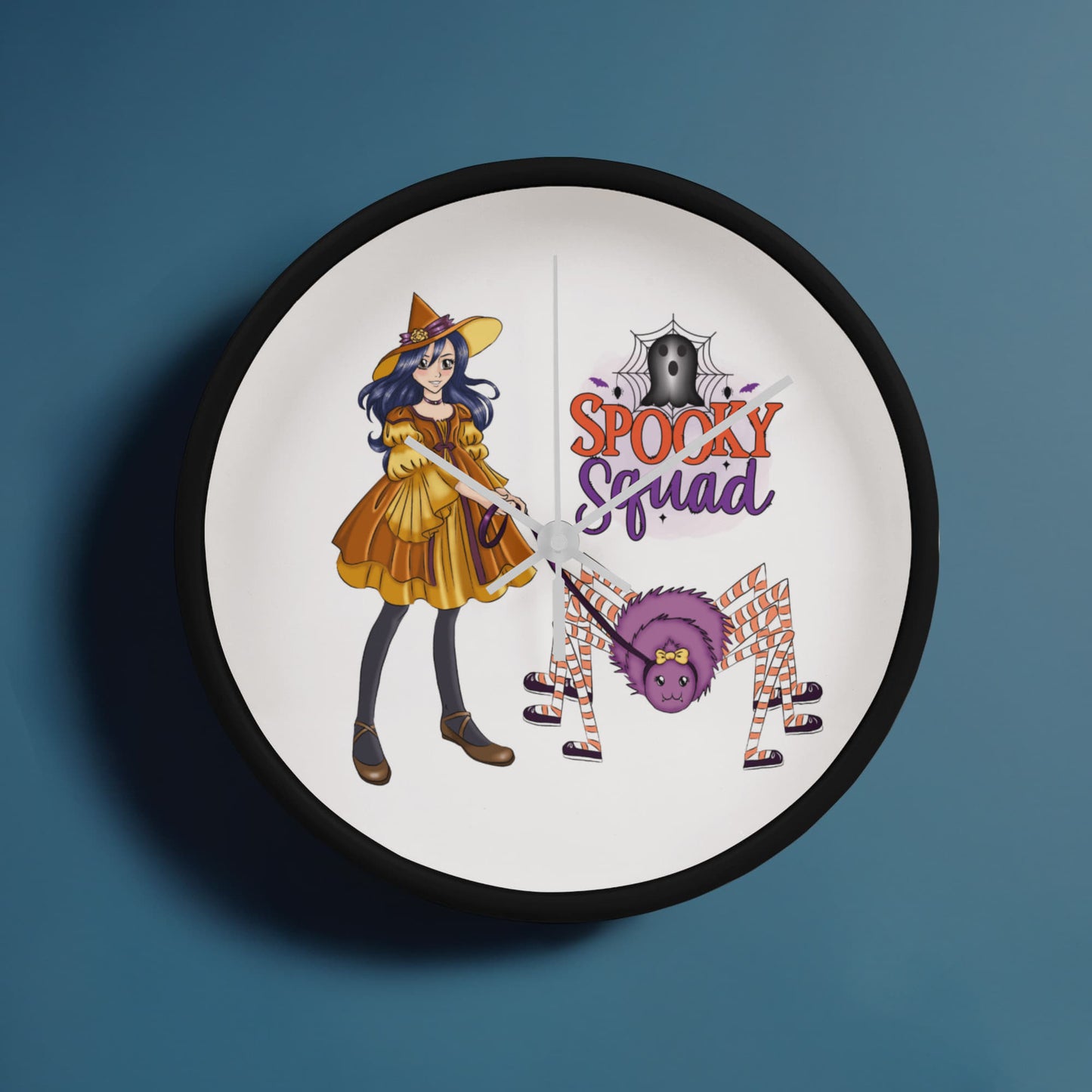 Spooky Squad Witch & Spider Wall Clock