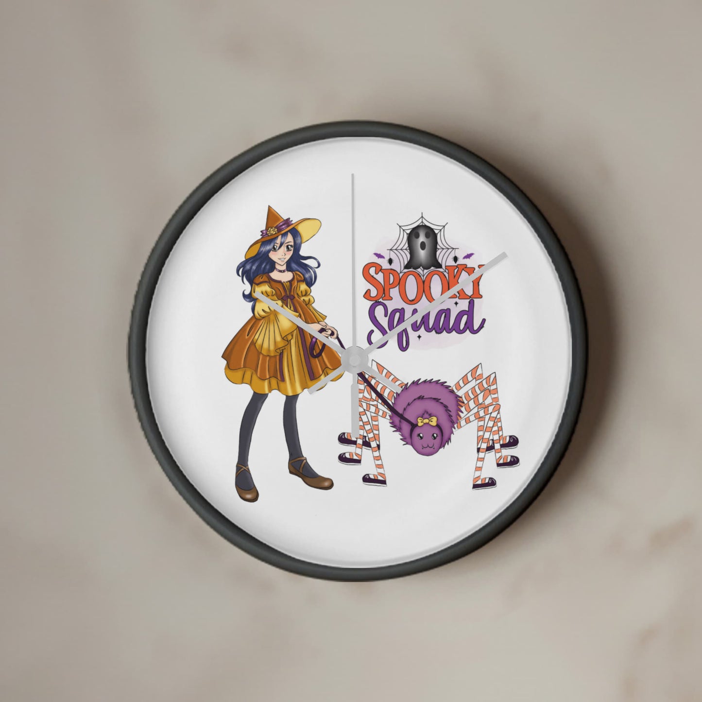 Spooky Squad Witch & Spider Wall Clock