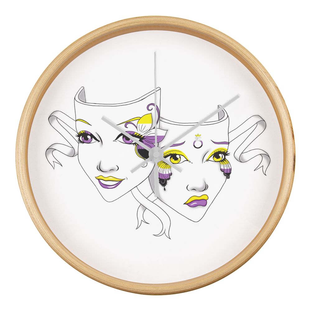 Non-Binary Pride Comedy Tragedy Theatre Mask Wall Clock