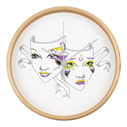 Non-Binary Pride Comedy Tragedy Theatre Mask Wall Clock