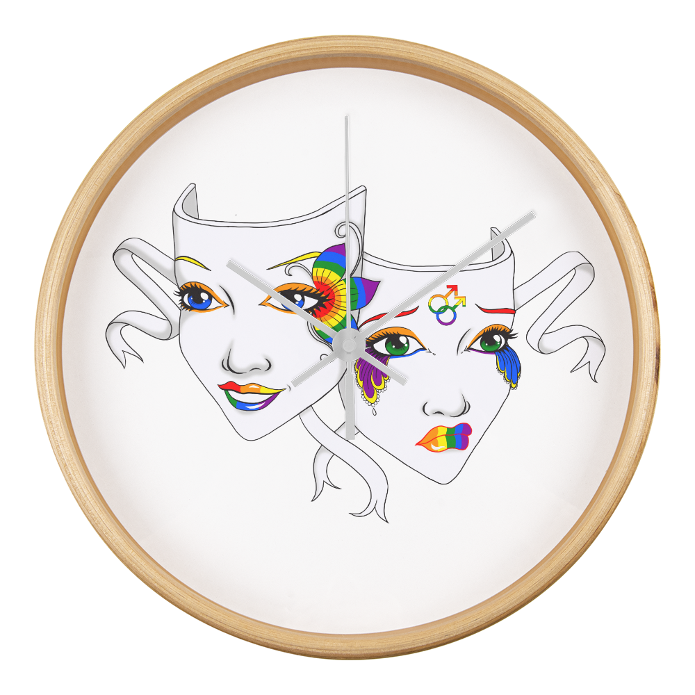 Gay Pride Comedy Tragedy Theatre Mask Wall Clock