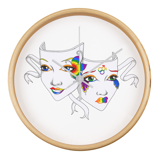 Gay Pride Comedy Tragedy Theatre Mask Wall Clock