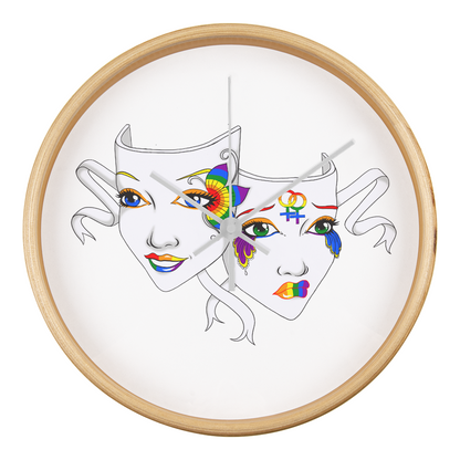 Lesbian Pride Comedy Tragedy Theatre Mask Wall Clock