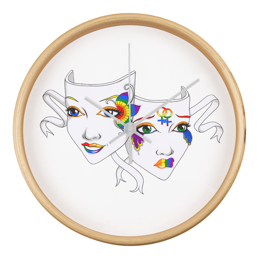 Lesbian Pride Comedy Tragedy Theatre Mask Wall Clock