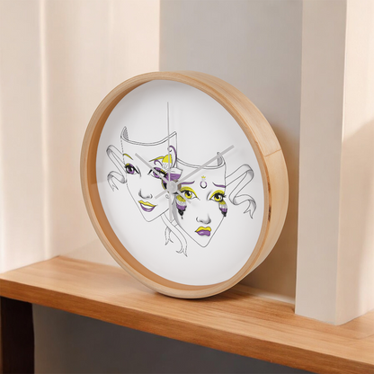 Non-Binary Pride Comedy Tragedy Theatre Mask Wall Clock