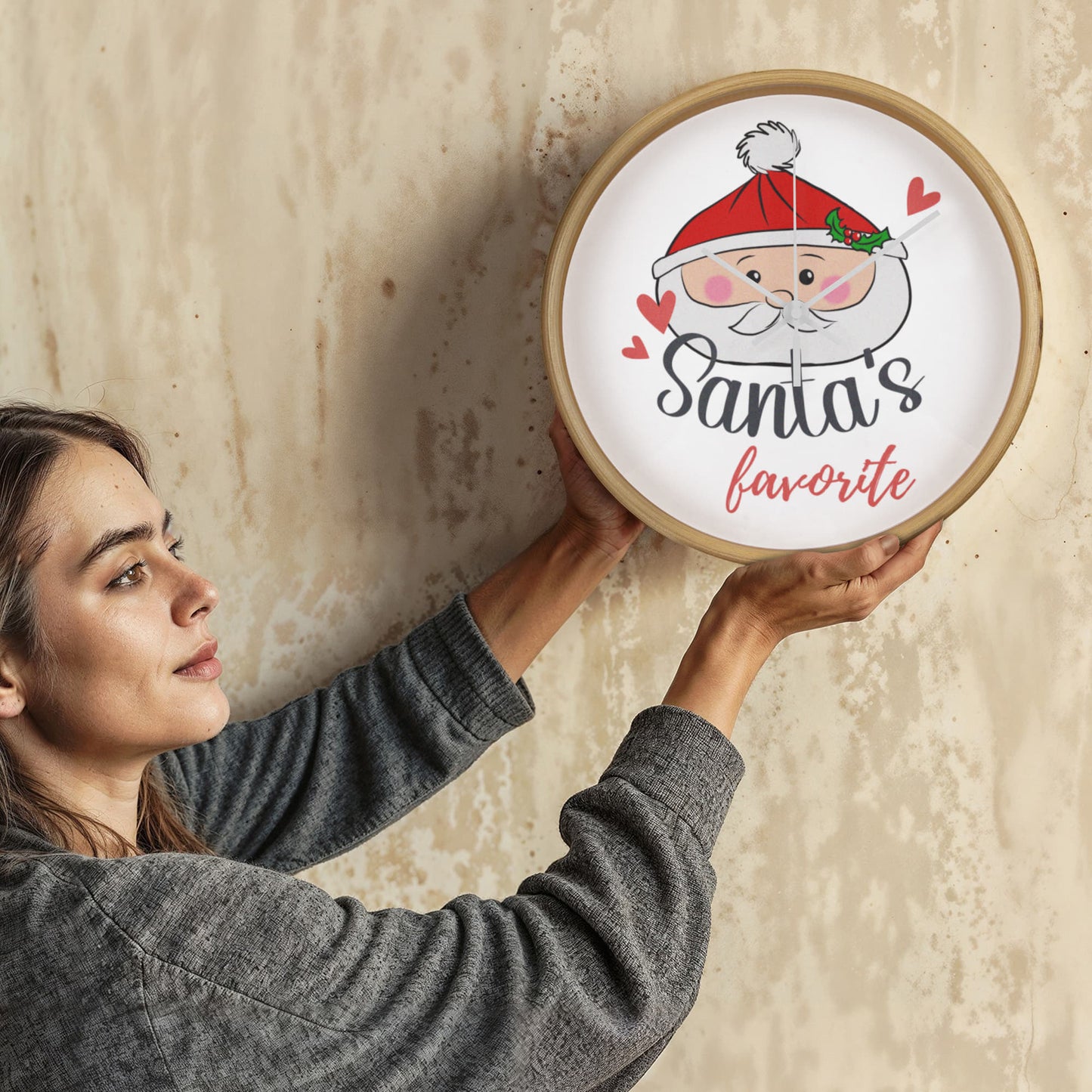 Santa's Favorite 10” Wood Wall Clock – Cute Christmas Dumpling Design