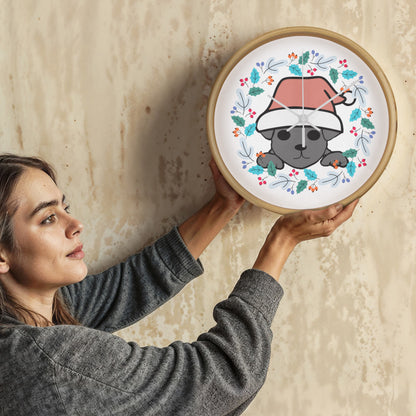 Chiweenie Christmas Wall Clock – Santa Hat Dog Holiday Clock