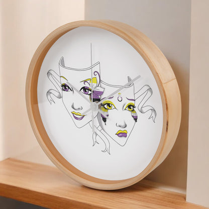 Non-Binary Pride Comedy Tragedy Theatre Mask Wall Clock