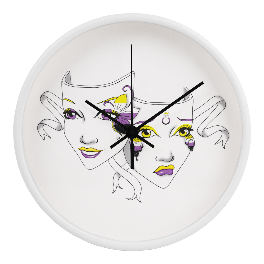 Non-Binary Pride Comedy Tragedy Theatre Mask Wall Clock