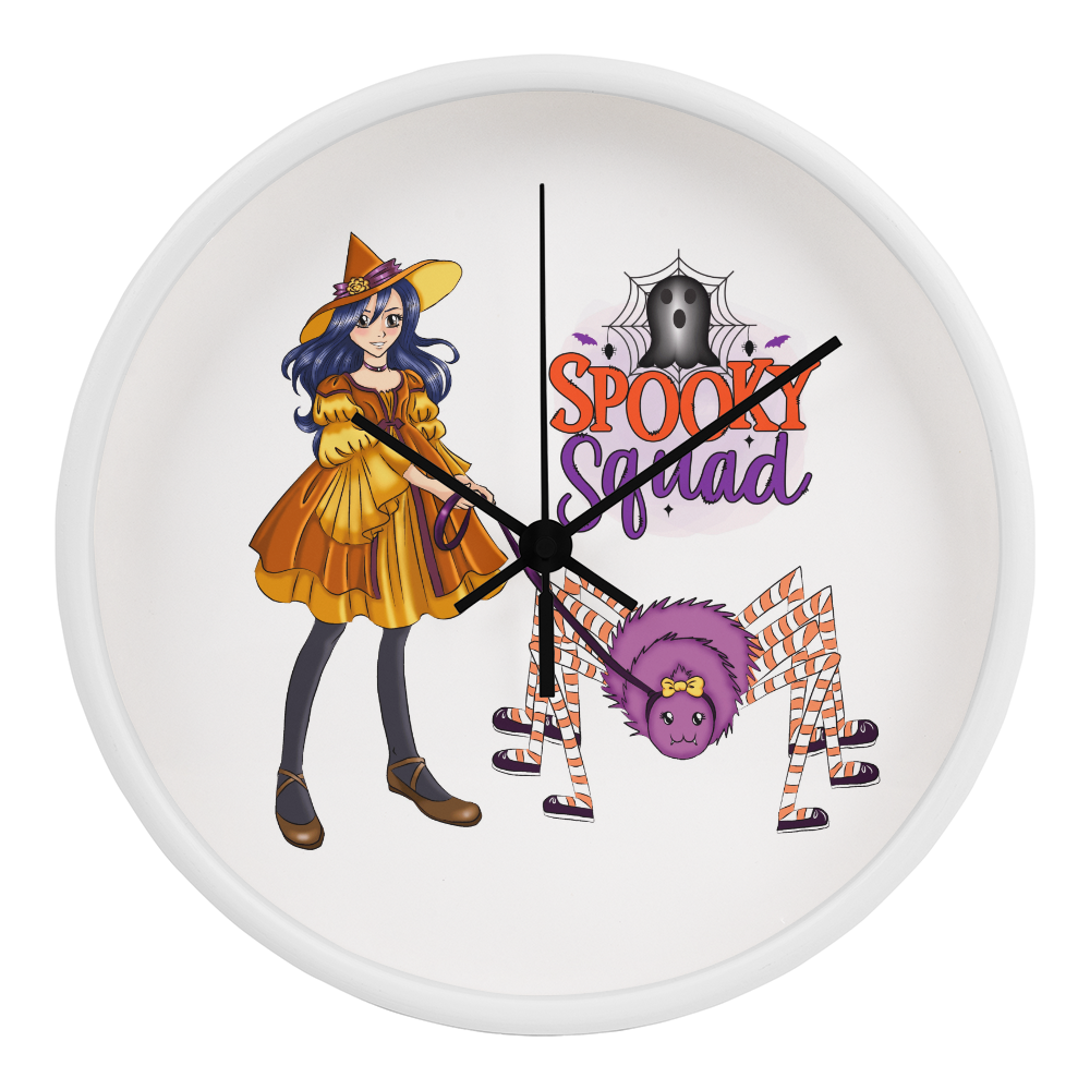 Spooky Squad Witch & Spider Wall Clock