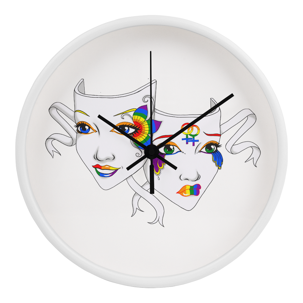 Lesbian Pride Comedy Tragedy Theatre Mask Wall Clock