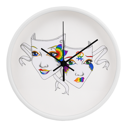 Lesbian Pride Comedy Tragedy Theatre Mask Wall Clock