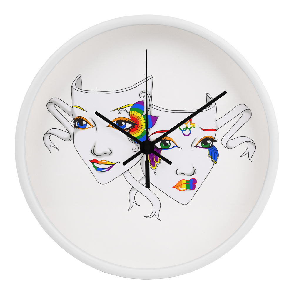 Gay Pride Comedy Tragedy Theatre Mask Wall Clock