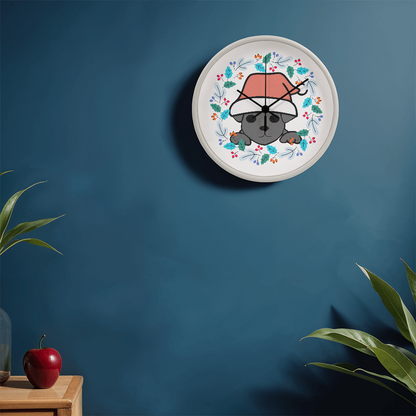 Chiweenie Christmas Wall Clock – Santa Hat Dog Holiday Clock