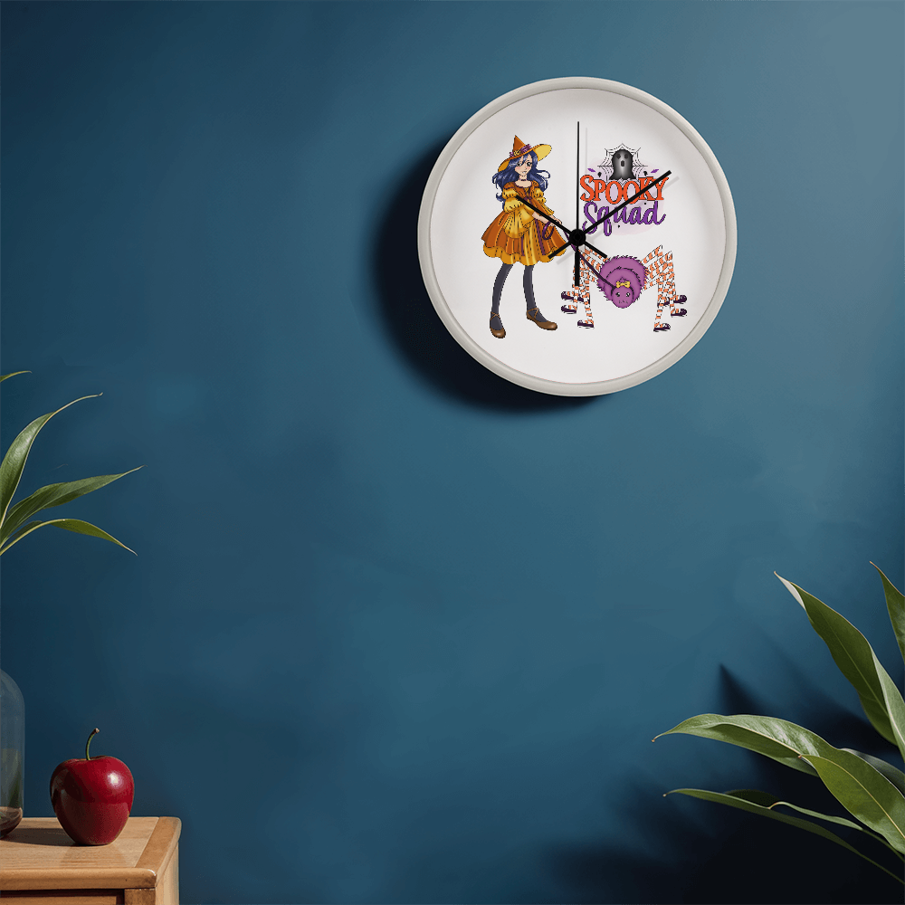 Spooky Squad Witch & Spider Wall Clock