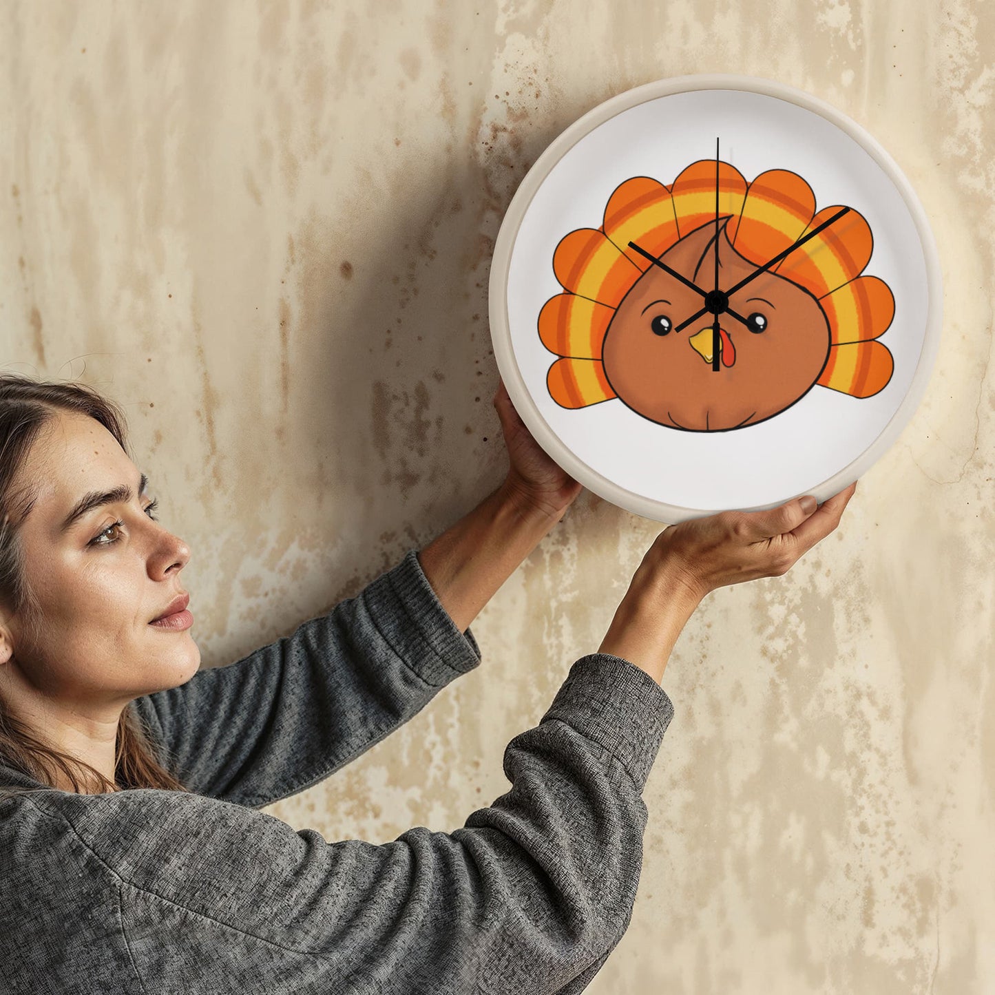 Turkey Dumpling Wall Clock – Cute Kawaii Thanksgiving Clock