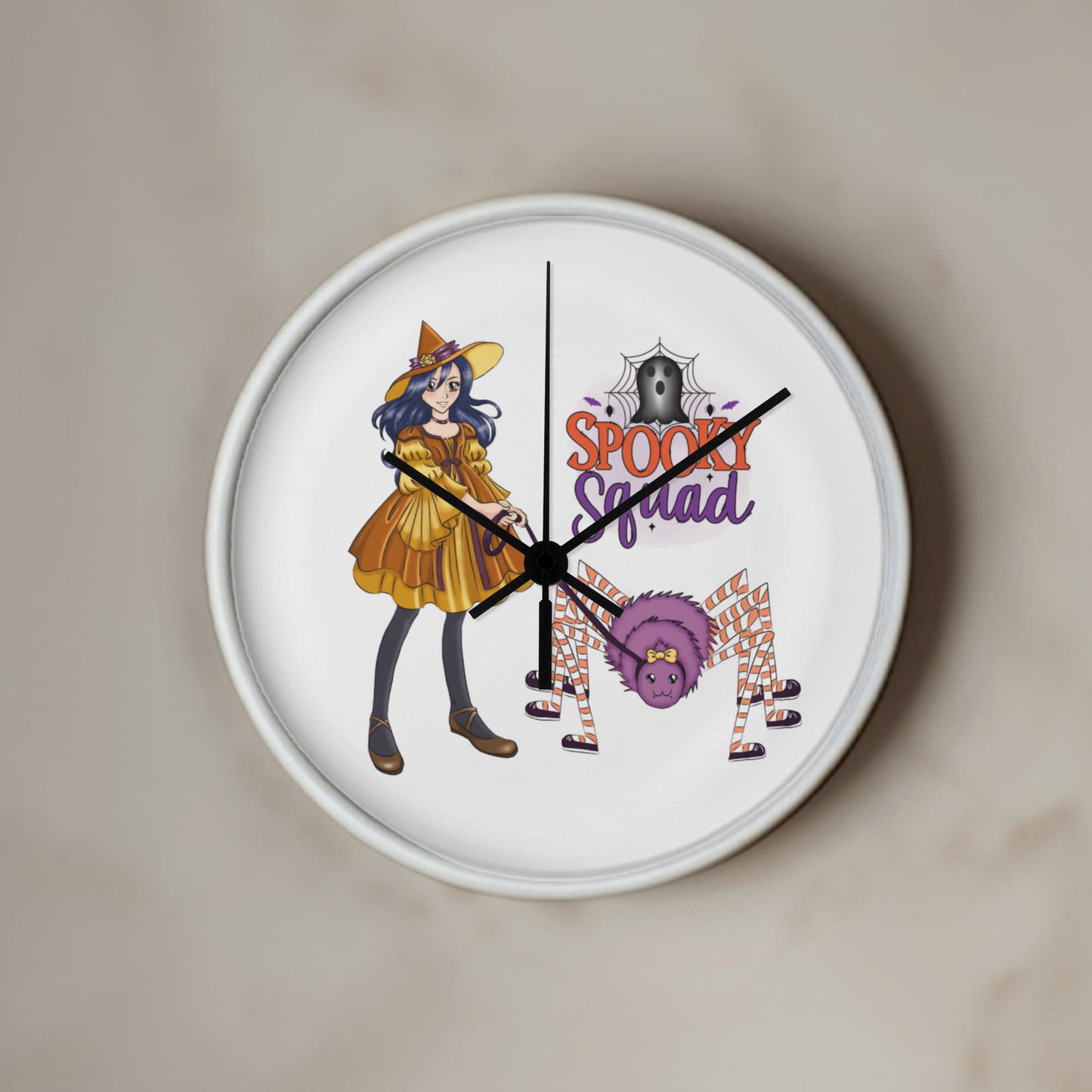 Spooky Squad Witch & Spider Wall Clock