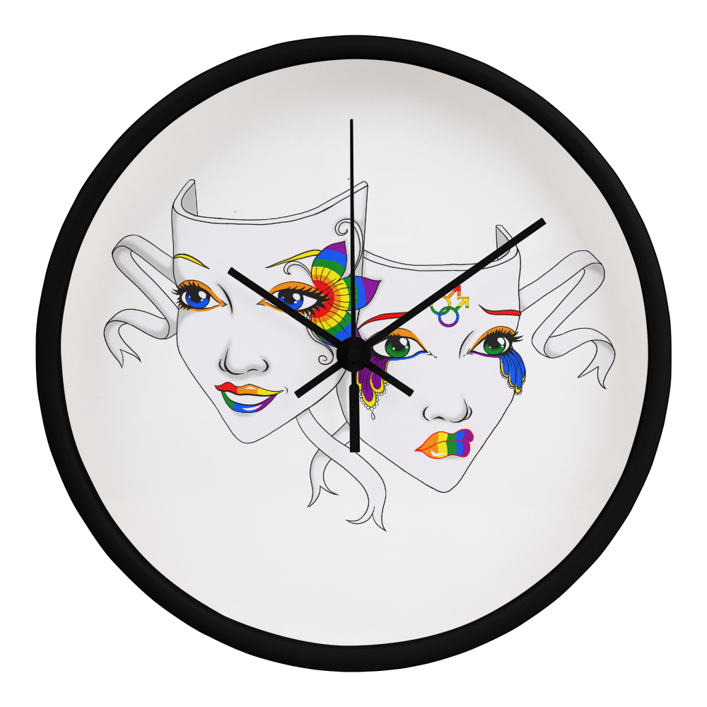 Gay Pride Comedy Tragedy Theatre Mask Wall Clock