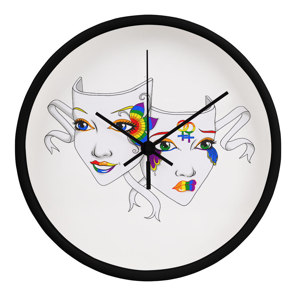 Lesbian Pride Comedy Tragedy Theatre Mask Wall Clock