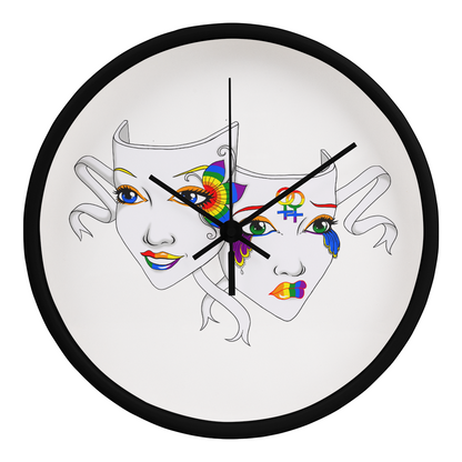 Lesbian Pride Comedy Tragedy Theatre Mask Wall Clock