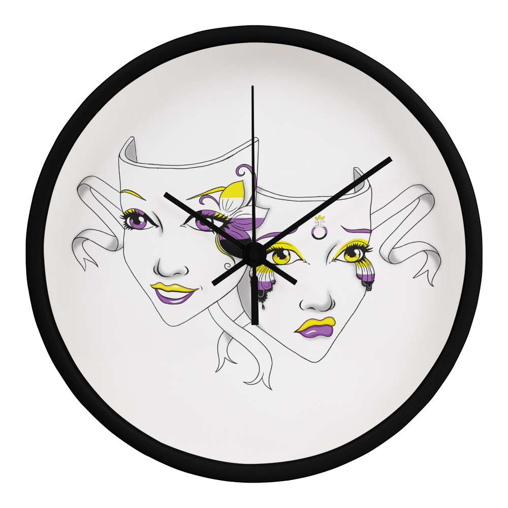 Non-Binary Pride Comedy Tragedy Theatre Mask Wall Clock