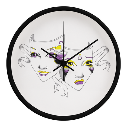 Non-Binary Pride Comedy Tragedy Theatre Mask Wall Clock