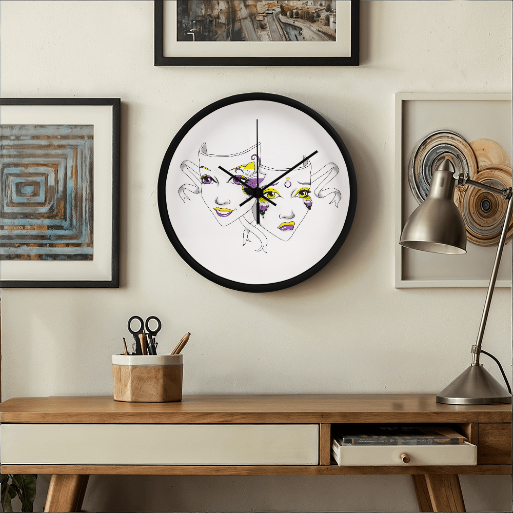 Non-Binary Pride Comedy Tragedy Theatre Mask Wall Clock