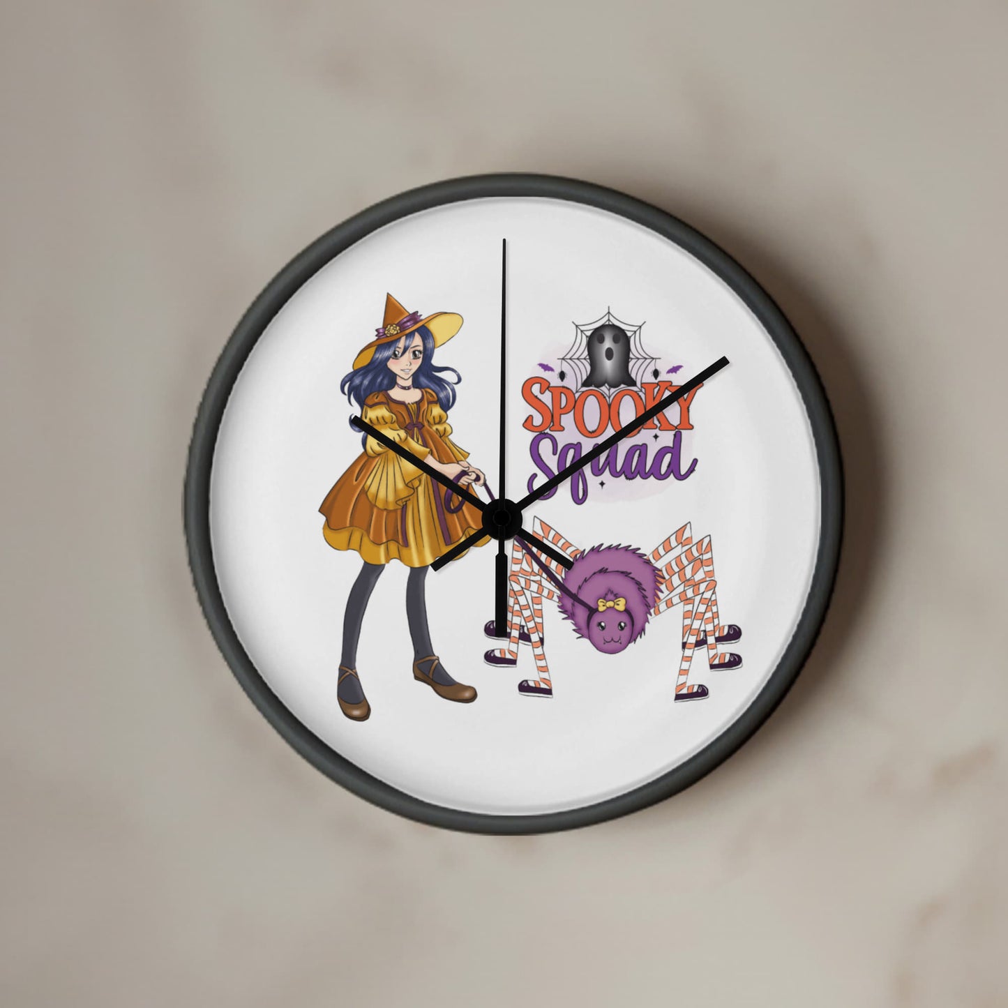 Spooky Squad Witch & Spider Wall Clock