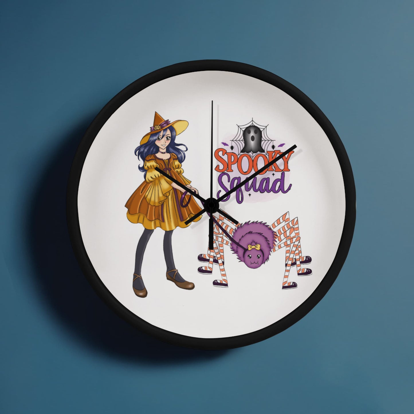 Spooky Squad Witch & Spider Wall Clock