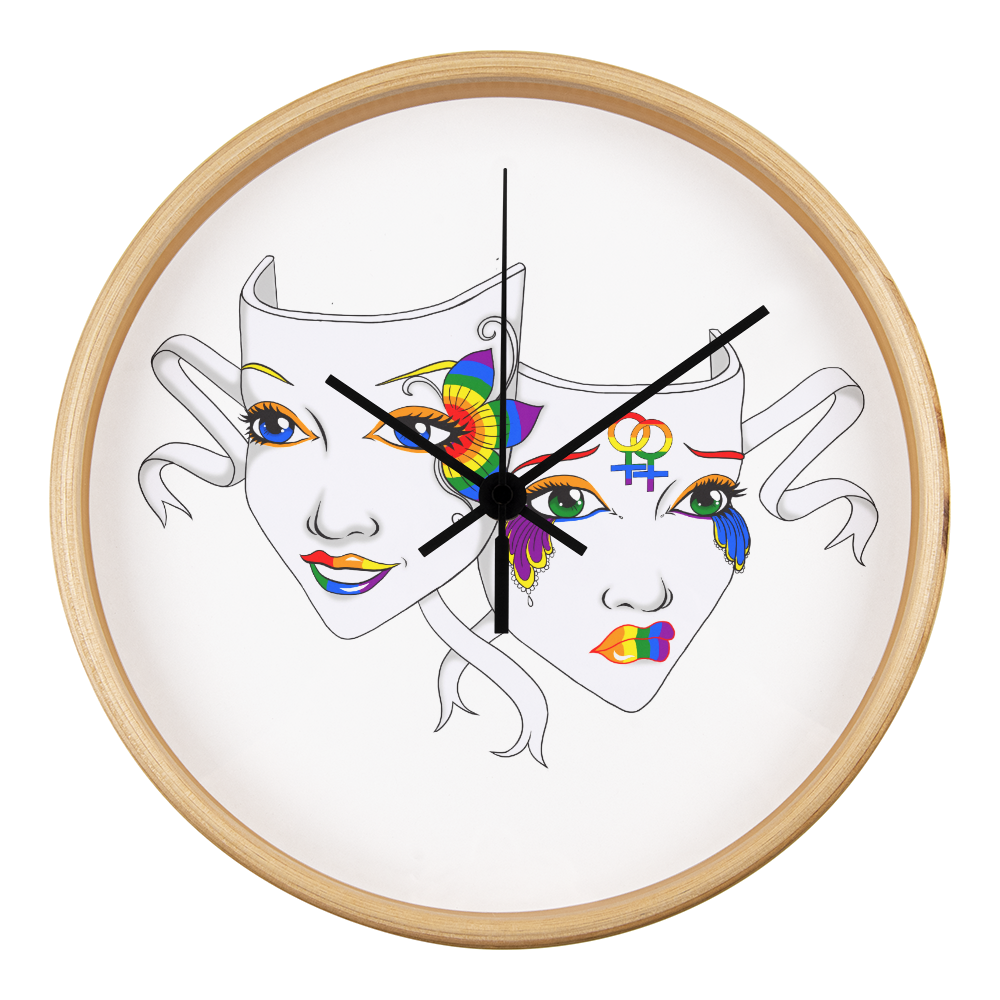 Lesbian Pride Comedy Tragedy Theatre Mask Wall Clock