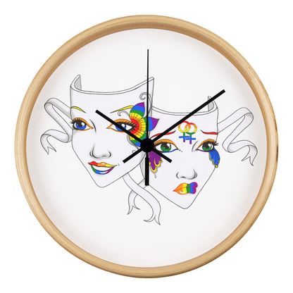 Lesbian Pride Comedy Tragedy Theatre Mask Wall Clock