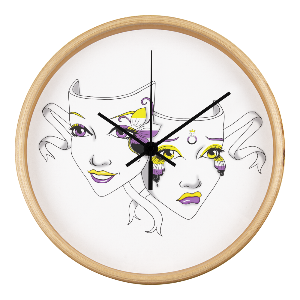 Non-Binary Pride Comedy Tragedy Theatre Mask Wall Clock