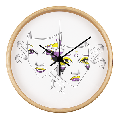 Non-Binary Pride Comedy Tragedy Theatre Mask Wall Clock