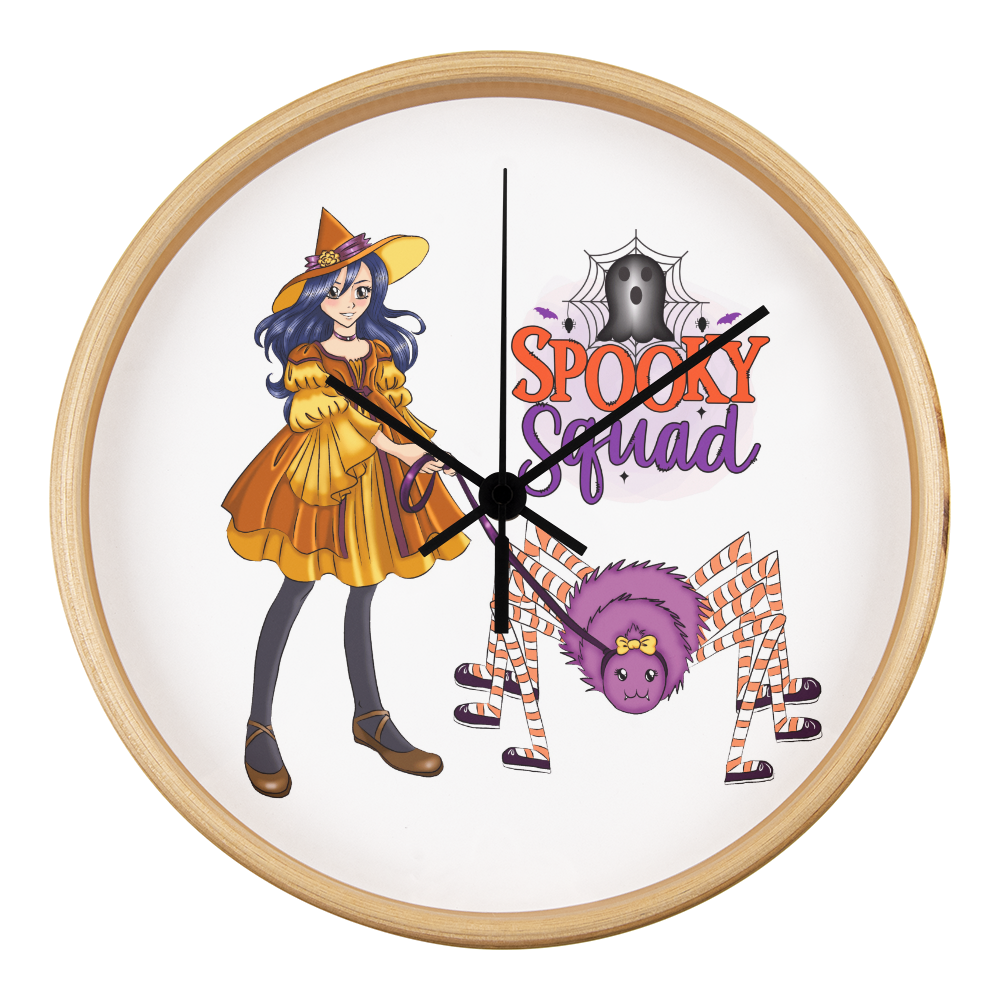 Spooky Squad Witch & Spider Wall Clock