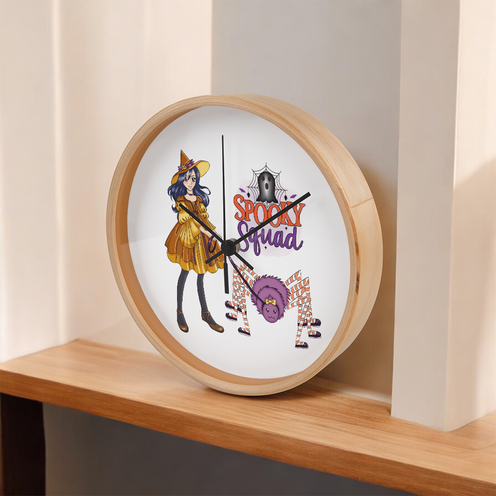 Spooky Squad Witch & Spider Wall Clock