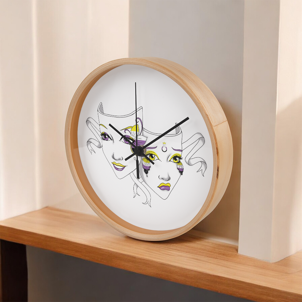 Non-Binary Pride Comedy Tragedy Theatre Mask Wall Clock