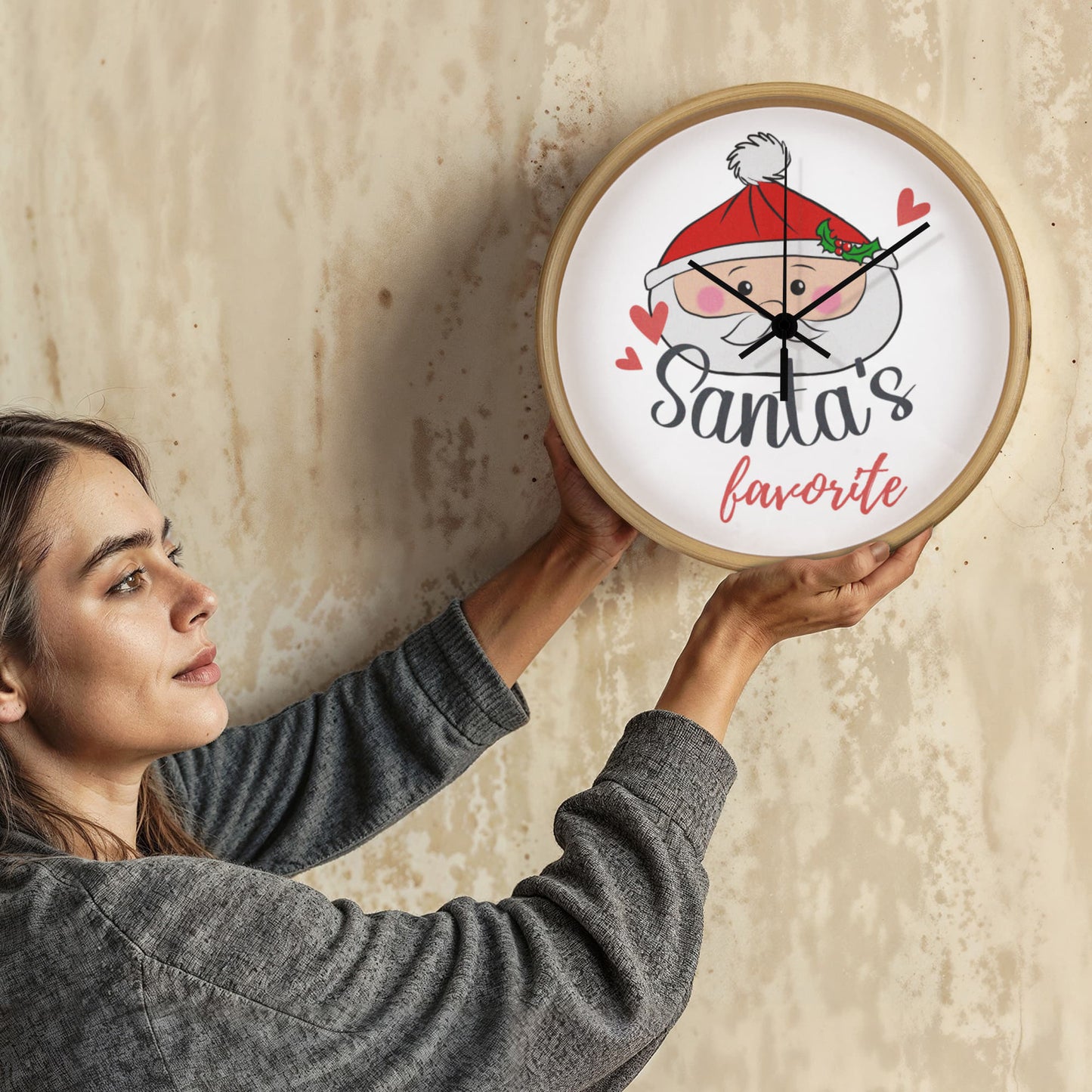 Santa's Favorite 10” Wood Wall Clock – Cute Christmas Dumpling Design