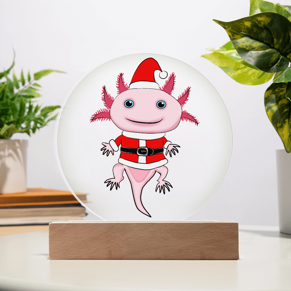Santa Axolotl LED Acrylic Plaque – Cute Kawaii Holiday Light-Up Sign