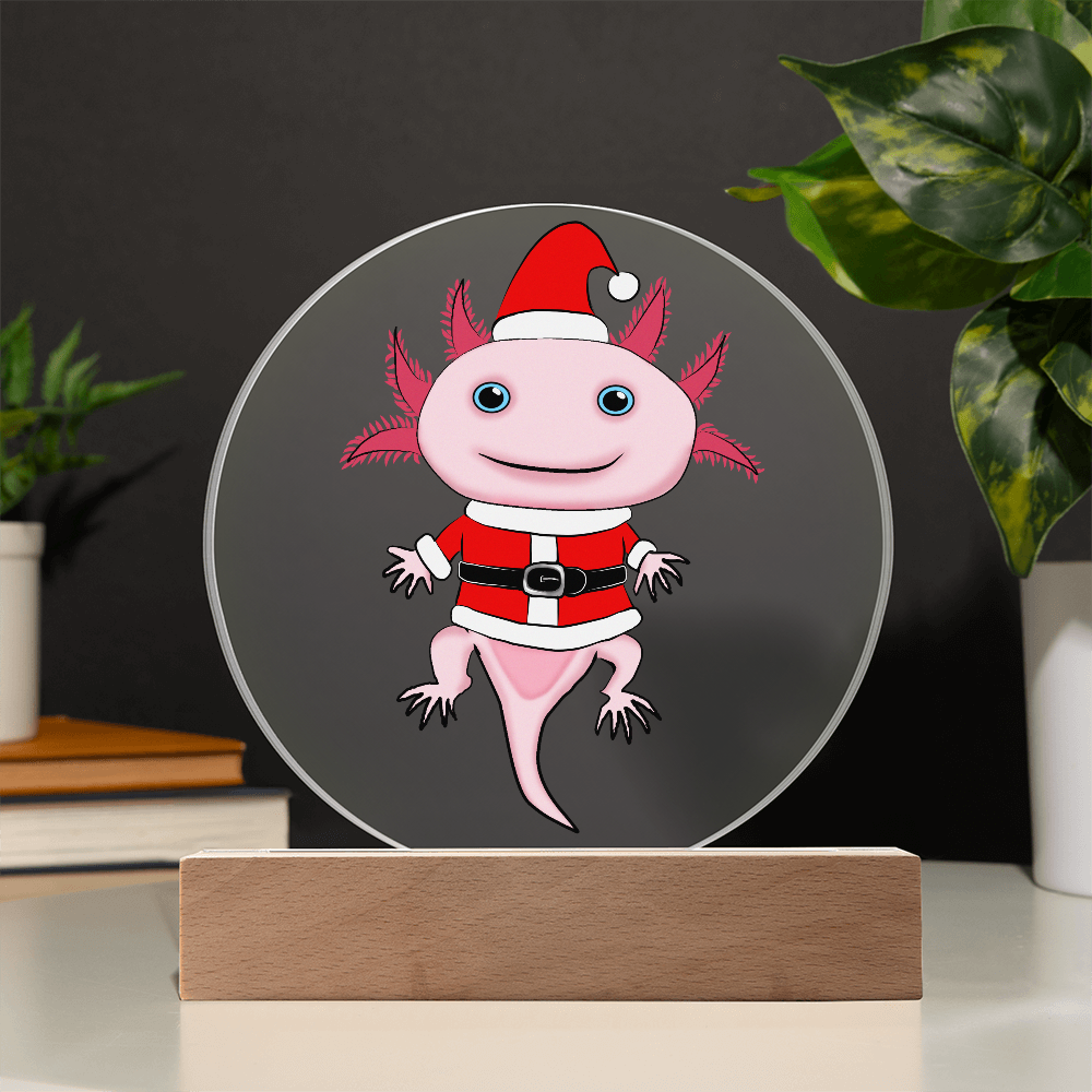 Santa Axolotl LED Acrylic Plaque – Cute Kawaii Holiday Light-Up Sign