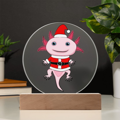 Santa Axolotl LED Acrylic Plaque – Cute Kawaii Holiday Light-Up Sign