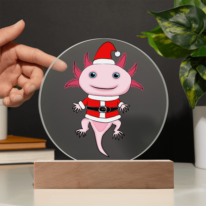 Santa Axolotl LED Acrylic Plaque – Cute Kawaii Holiday Light-Up Sign