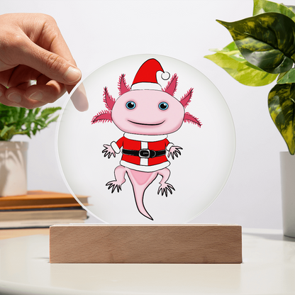 Santa Axolotl LED Acrylic Plaque – Cute Kawaii Holiday Light-Up Sign
