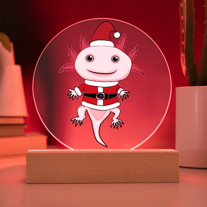 Santa Axolotl LED Acrylic Plaque – Cute Kawaii Holiday Light-Up Sign